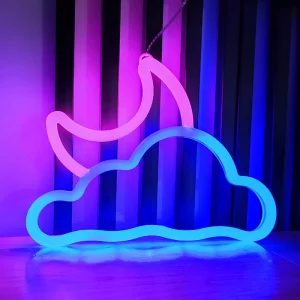Moon Neon Signs Light, LED Atmosphere Lighting with Base, Wall Lamp for Birthday, Party, E-sports Room, Camping, Summer Decor